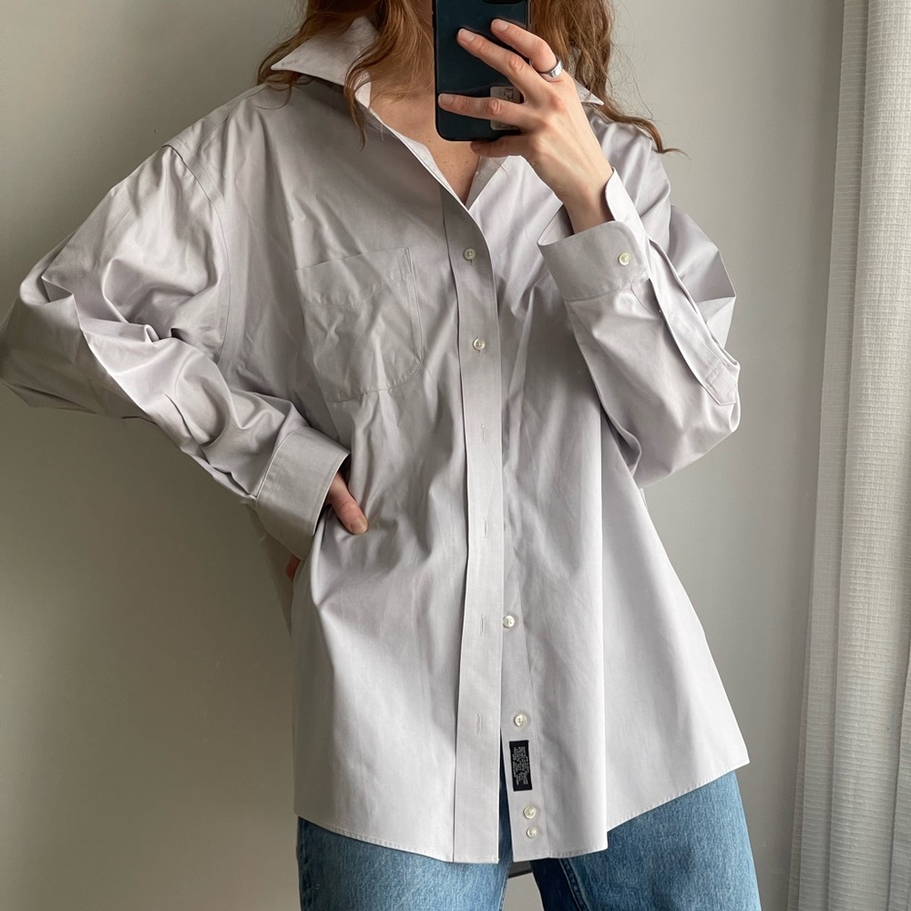 Vintage Jos A Bank 100% Cotton Button Down Shirt - Light Grey
